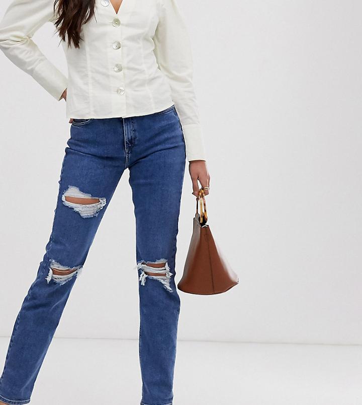 New Look Tall Ripped Chicago Mom Jeans In Blue