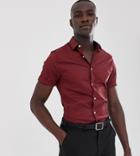 Asos Design Tall Skinny Fit Shirt In Burgundy-red
