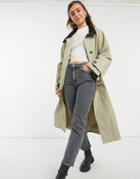 Asos Design Oversized Trench Coat With Corduroy Collar In Stone-neutral