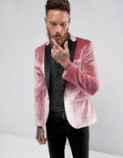 Asos Super Skinny Blazer In Pink Velvet - Pink