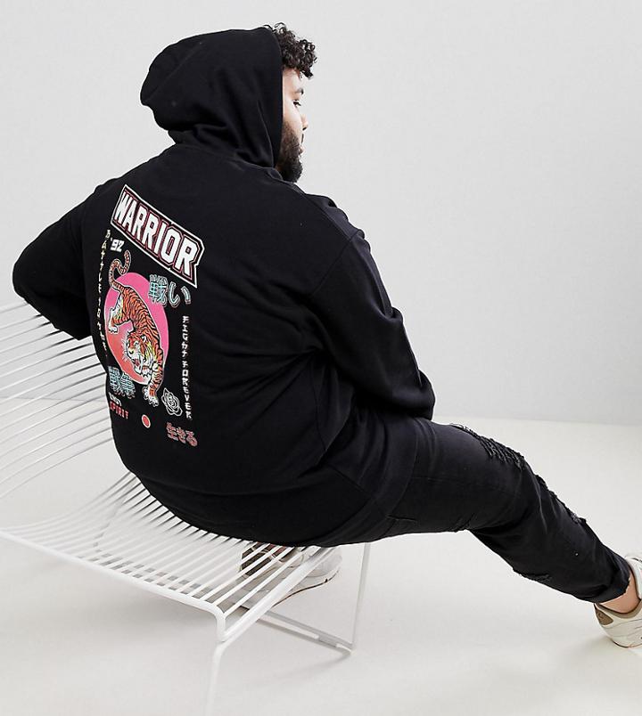 Asos Design Plus Oversized Hoodie With Tiger Back Print - Black