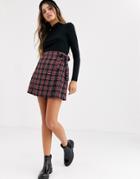 Nobody's Child Mini Wrap Tie Skirt In Plaid-multi