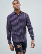 Asos Design Regular Fit Stripe Shirt-navy