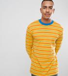 Asos Design Tall Relaxed Long Sleeve T-shirt With Retro Color Stripe - Yellow