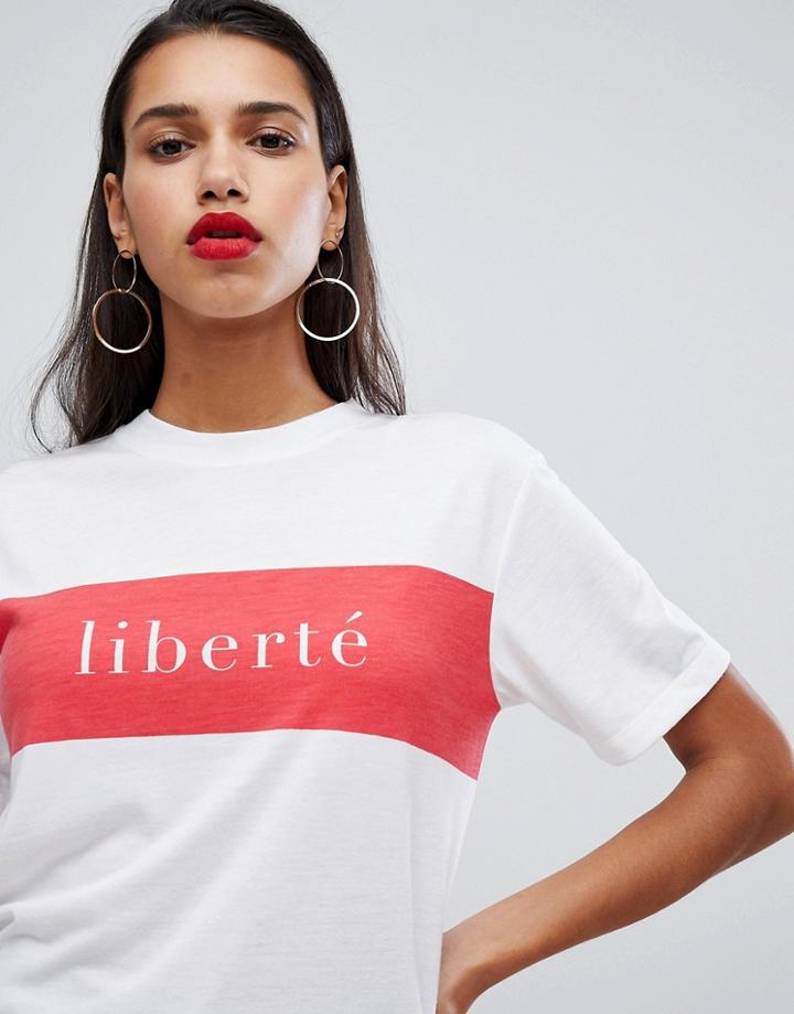 Neon Rose T-shirt With Liberate Slogan - White
