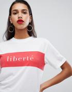 Neon Rose T-shirt With Liberate Slogan - White