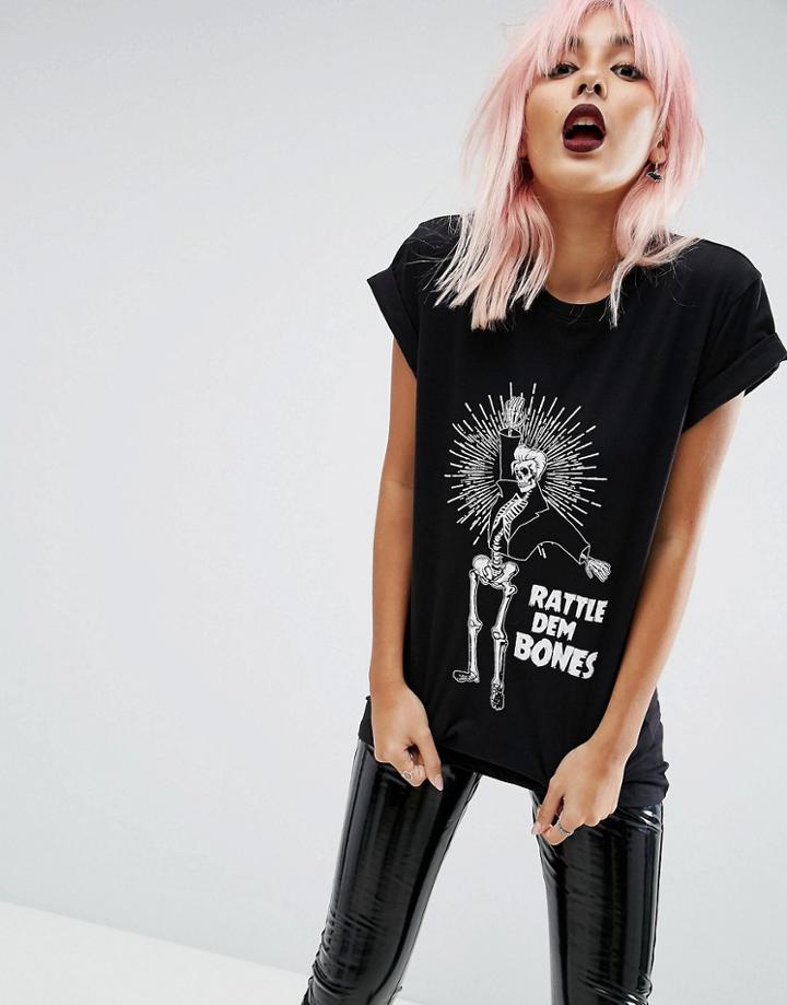Asos Halloween T-shirt With Superstar Skeleton Print - Black