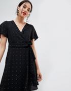 Unique21 Polka Dot Wrap Front Dress - Black