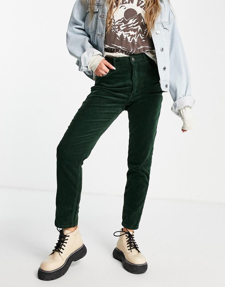 Monki Cotton Skinny Cord Pants In Dark Green