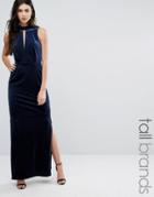 Vero Moda Tall Velvet Lace Back Maxi Dress - Navy