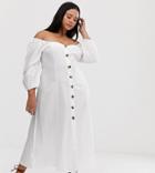 Asos Design Curve Button Through Maxi Dress In Seersucker - White