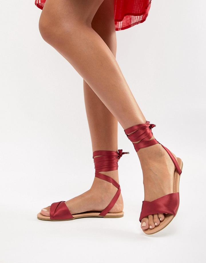 Asos Design Flashing Tie Leg Flat Sandals-red