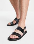 Asos Design Faux Croc Two Strap Sandals In Black