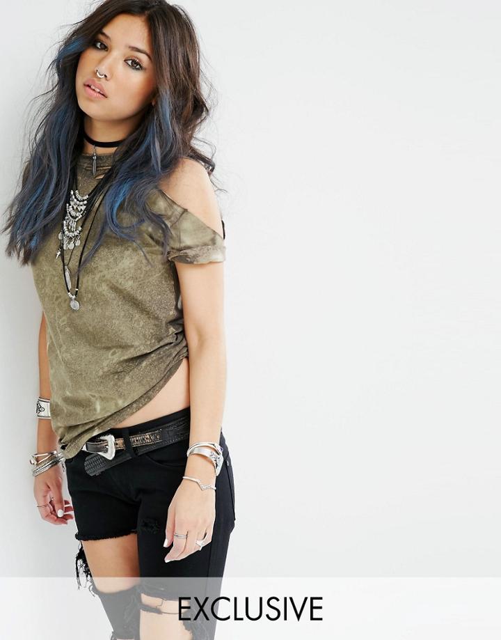 Milk It Vintage Boyfriend T-shirt With Distressing - Washed Gray