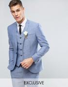 Noak Slim Wedding Suit Jacket In Linen Nepp - Blue