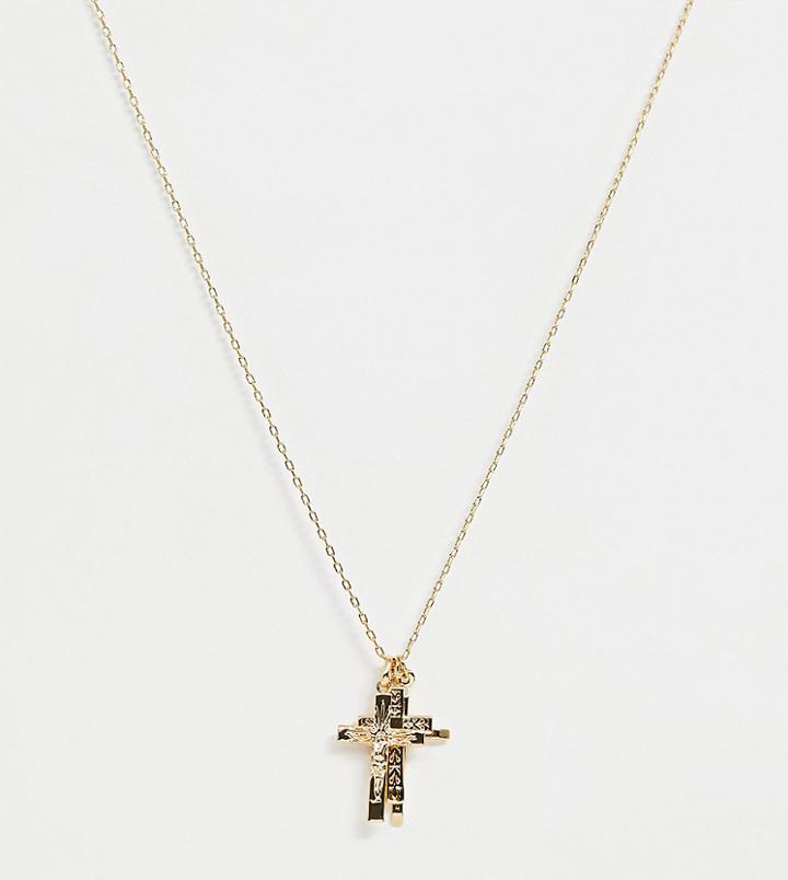 Rock 'n' Rose Gold Plated Cross Cluster Pendant Necklace - Gold