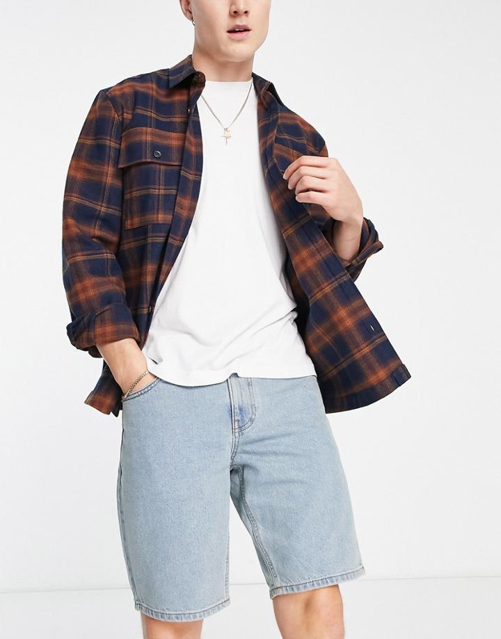 Asos Design Classic Rigid Denim Shorts In Light Tinted Blue Wash