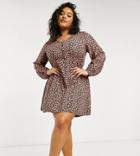 Vero Moda Curve V Neck Smock Dress In Red Floral-multi