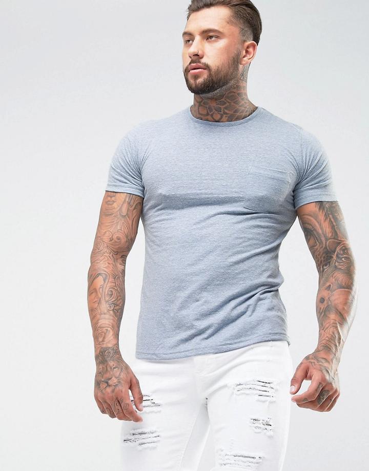 Another Influence Nep Marl Pocket Longline T-shirt - Blue