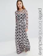 True Decadence Petite All Over Embroidered Contrast Lace Maxi Dress - Multi
