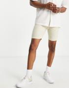 Asos Design Smart Skinny Cotton Mix Basketweave Shorts In Stone-neutral