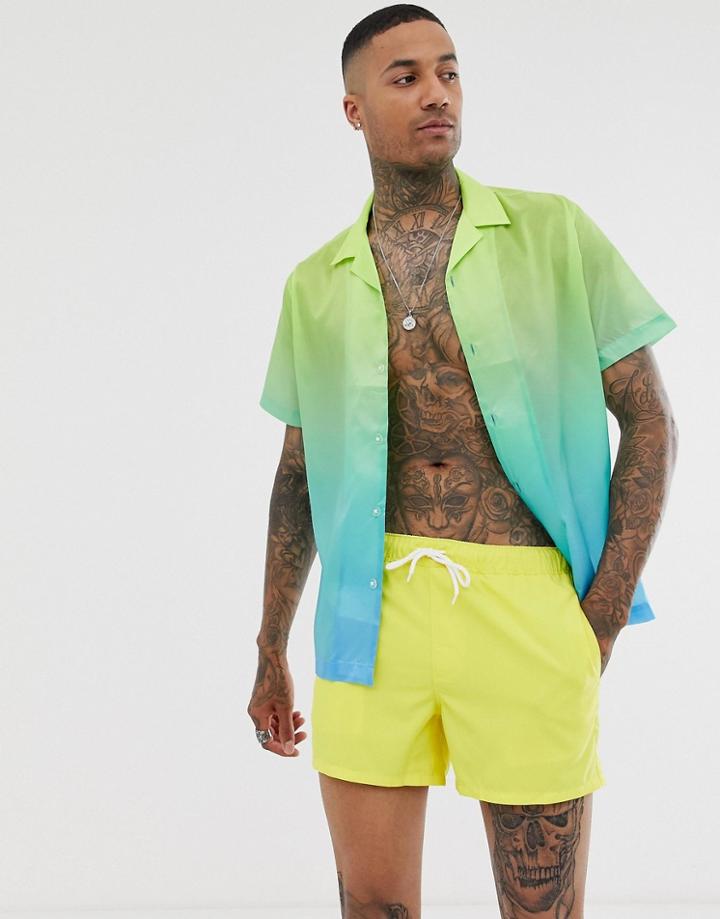 Asos Design Festival Relaxed Nylon Shirt In Green Ombre Print - Multi