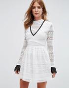 Millie Mackintosh High Neck Lace Skater Dress - White
