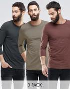 Asos Muscle Long Sleeve T-shirt With Crew Neck 3 Pack Save 21% - Multi