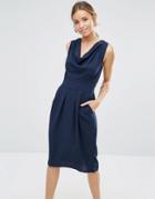 Closet Cowl Neck Tie Back Dress - Navy