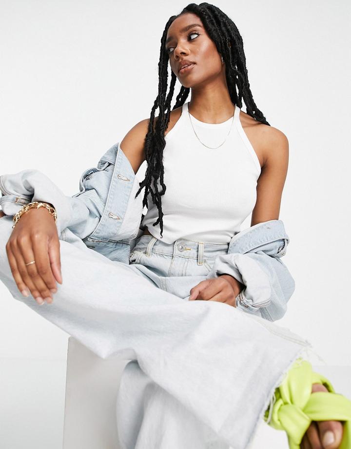River Island 90s Ribbed Racer Crop Top In White