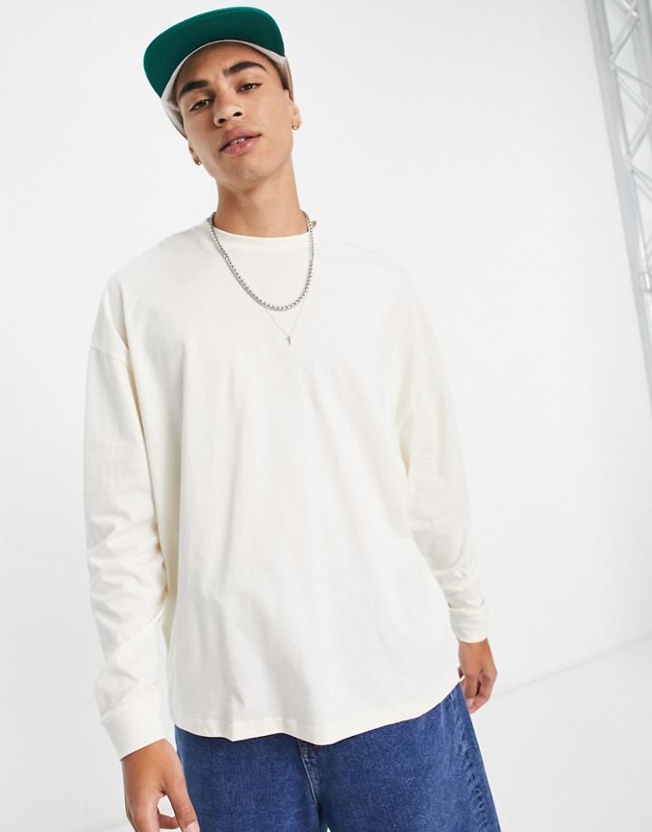 Asos Design Oversized Long Sleeve T-shirt In Beige-neutral