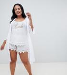 Asos Design Curve Bride Kimono Robe With Lace Trim - White