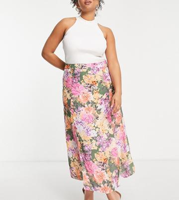 Nobody's Child Plus Sara Midi Skirt In Floral Print-multi