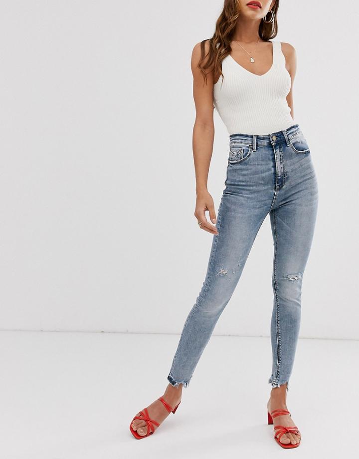 Stradivarius Super High Waist Jeans In Acid Wash - Blue
