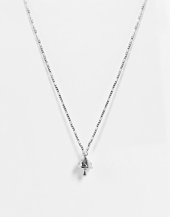 Asos Design Figaro Necklace With Mushroom Pendant In Silver Tone