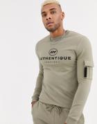 Asos Design Two-piece Muscle Fit Sweatshirt With Ma1 Pockets & Chest Logo Print In Logo Print In Khaki