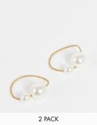 Accessorize Pack Of 2 Hair Ties In Gold With Faux Pearl Detail