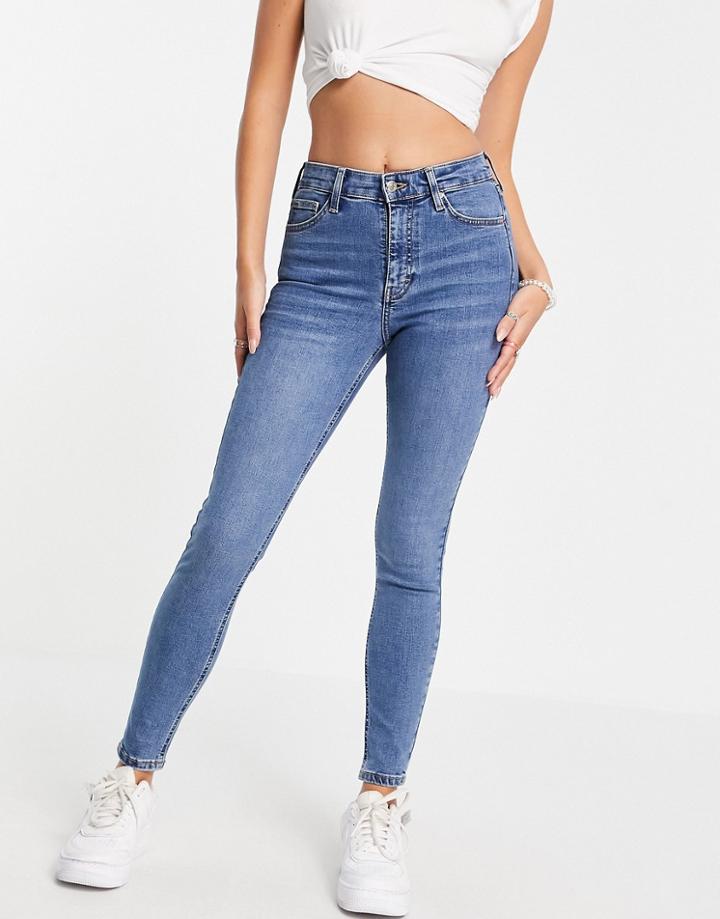 Topshop Jamie Jeans In Mid Blue-blues