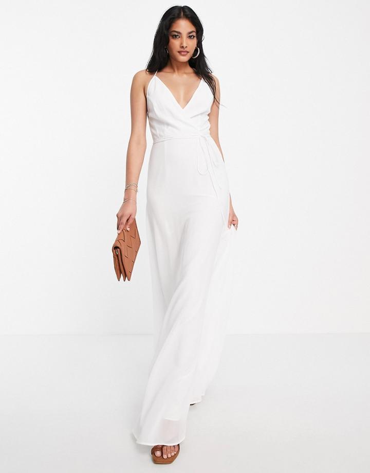 Asos Design Cami Wrap Maxi Dress With Lace Up Back-white