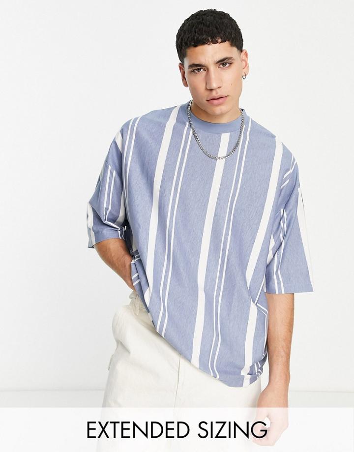 Asos Design Oversized Vertical Stripe T-shirt In Light Blue