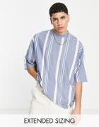 Asos Design Oversized Vertical Stripe T-shirt In Light Blue
