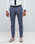 Farah Skinny Suit Pants In Prince Of Wales Check - Blue