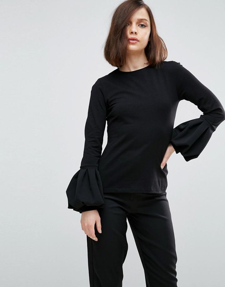 Asos Top With Pretty Bell Sleeve - Black