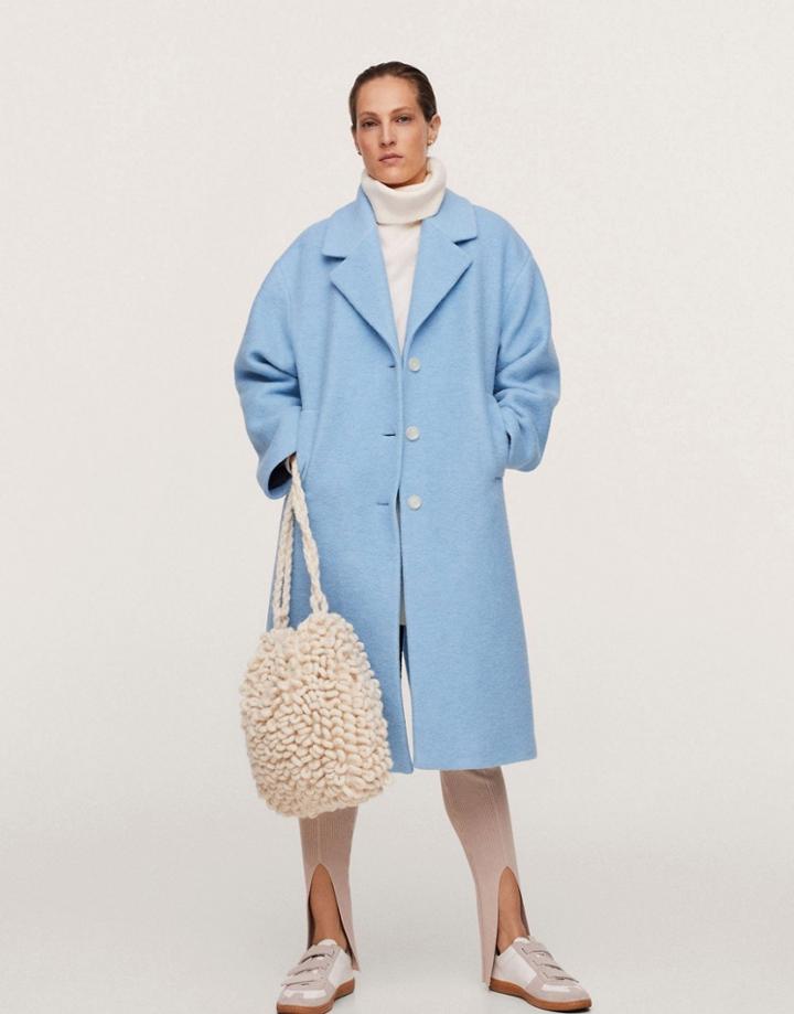 Mango Tailored Pea Coat In Light Blue-blues