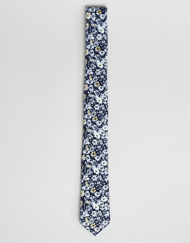 Asos Design Floral Wedding Tie In Blue - Blue