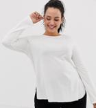 Asos Design Curve Long Sleeve T-shirt In Linen Mix Mix In White