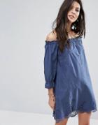 Abercrombie & Fitch Off-shoulder Embroidered Dress - Blue