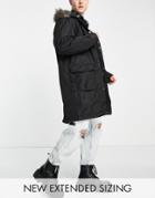 Asos Design Parka Jacket In Black With Fur Trim Hood