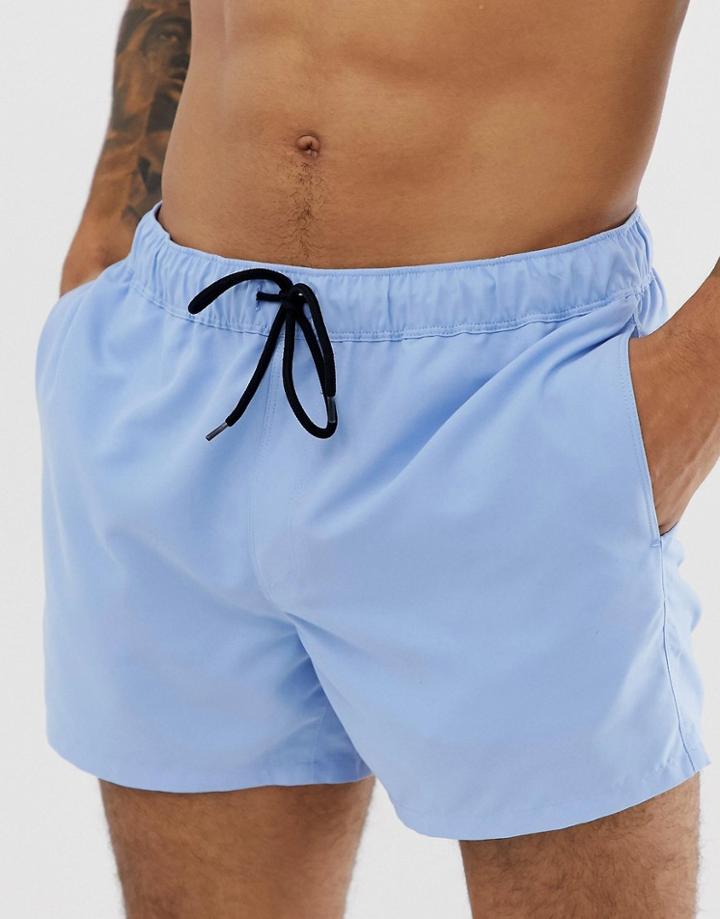 Asos Design Swim Shorts In Light Blue Short Length - Blue