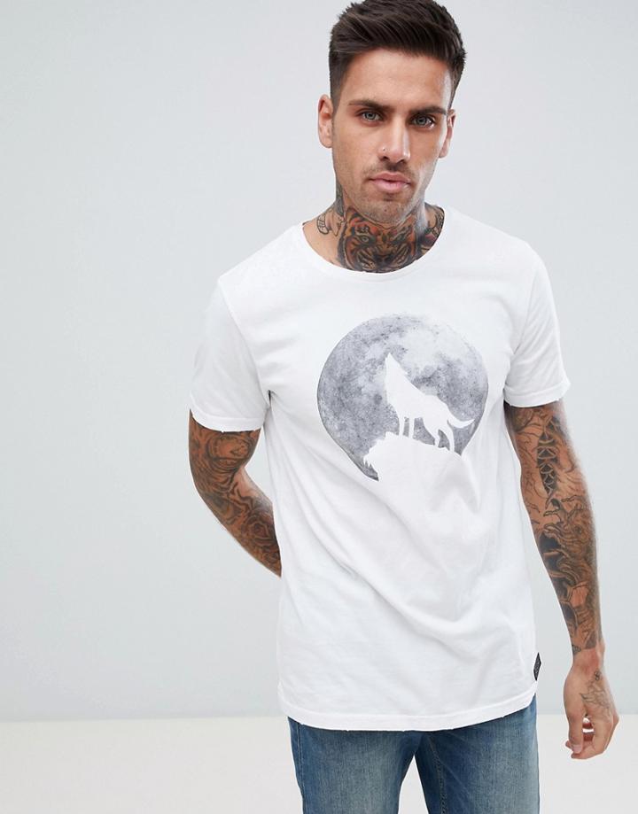 Just Junkies Wolf And Moon Print T-shirt - White